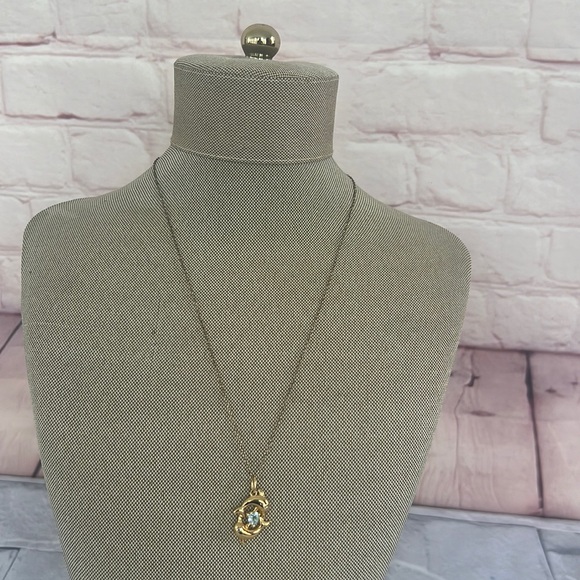 RARE Swarovski AQUAMARINE Gem stone Double DOLPHIN NECKLACE SIGNED - Picture 1 of 7